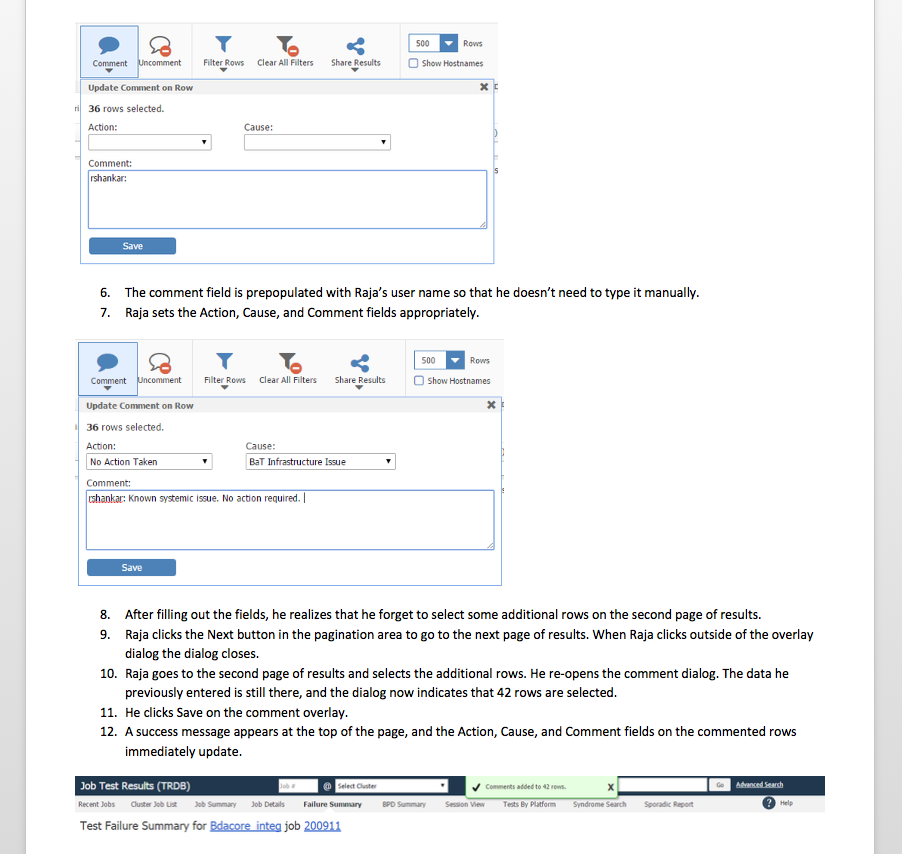 Sample page from functional specification (I can't embed the entire document for intellectual property reasons). This is an example of a design scenario illustrating how the user will interact with the new design.